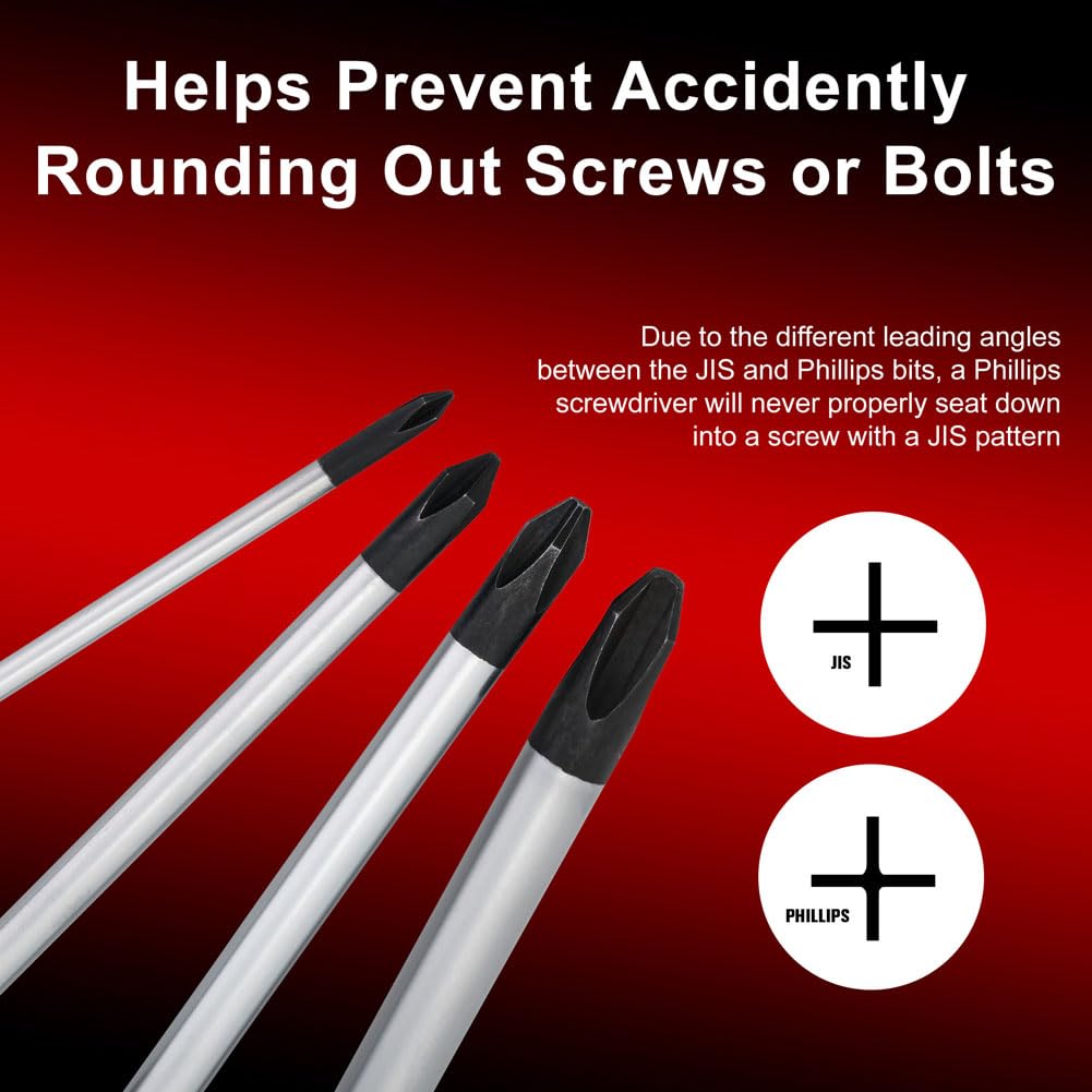 TUSK JIS Screwdriver Set 4 piece #0, #1, #2, #3 - Magnetic Tips and Molded Ergonomic Grips
