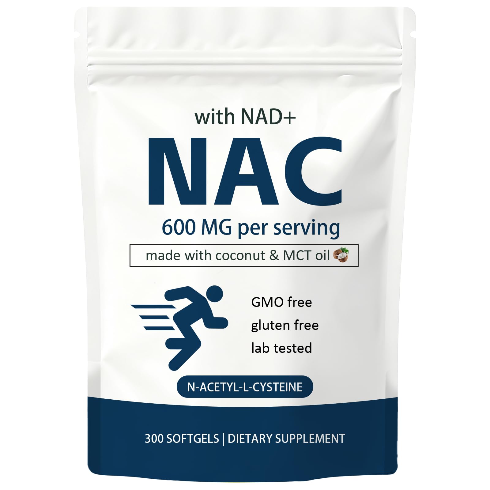 EILTEAU NAC Supplement with NAD+ & Coconut Oil | 2-in-1 N Acetyl L Cysteine Plus Nicotinamide Forms | NAD Supplements for Women & Men | Non-GMO, Gluten Free, 300 Softgels