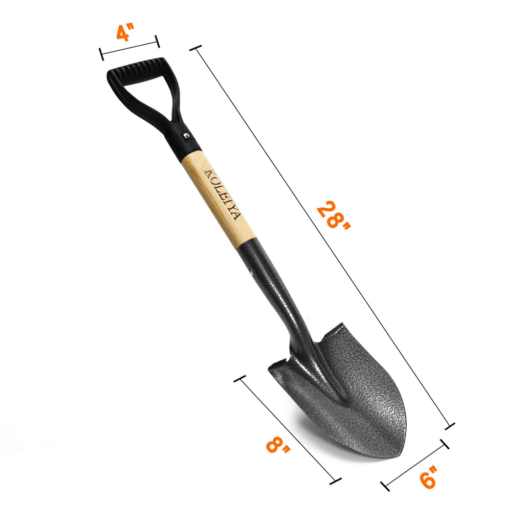 KOLEIYA Small Short Handle Shovel - 28 Inches Overall Length - Kids Metal Sand Shovel for Digging and Gardening - Metal + Wooden