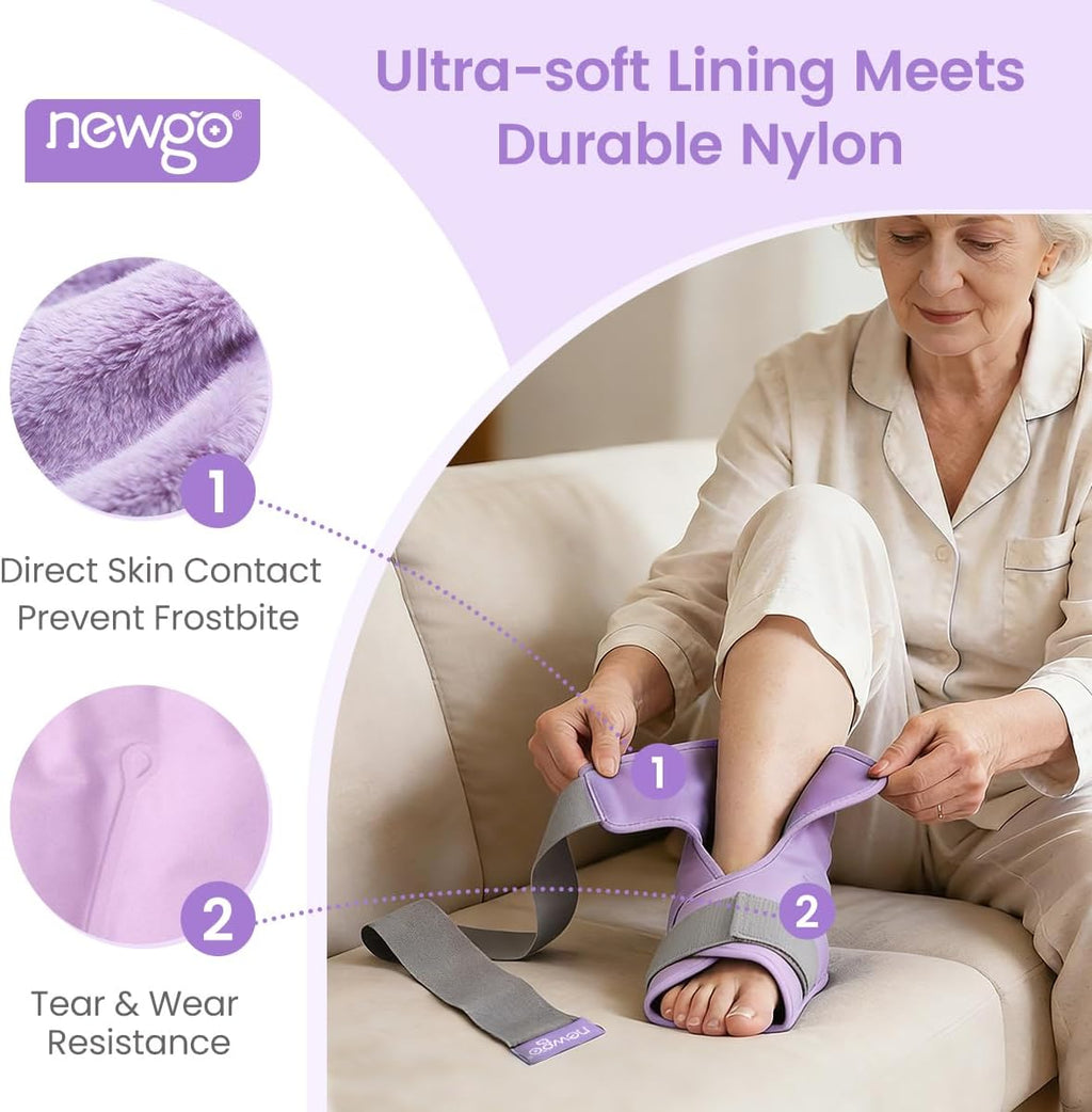 NEWGO Ice Pack Foot Ankle Ice Pack Wrap for Plantar Fasciitis, Foot Surgery Recovery, Hot Cold Therapy Ice Boot Foot for Bunions, Ankle Injury, Swelling, Burning Feet - Purple
