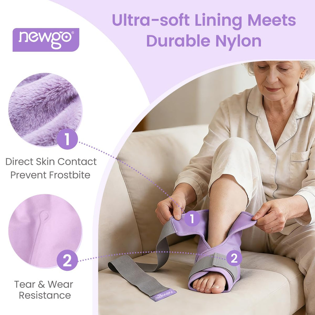 NEWGO Ice Pack Foot Ankle Ice Pack Wrap for Plantar Fasciitis, Foot Surgery Recovery, Hot Cold Therapy Ice Boot Foot for Bunions, Ankle Injury, Swelling, Burning Feet - Purple