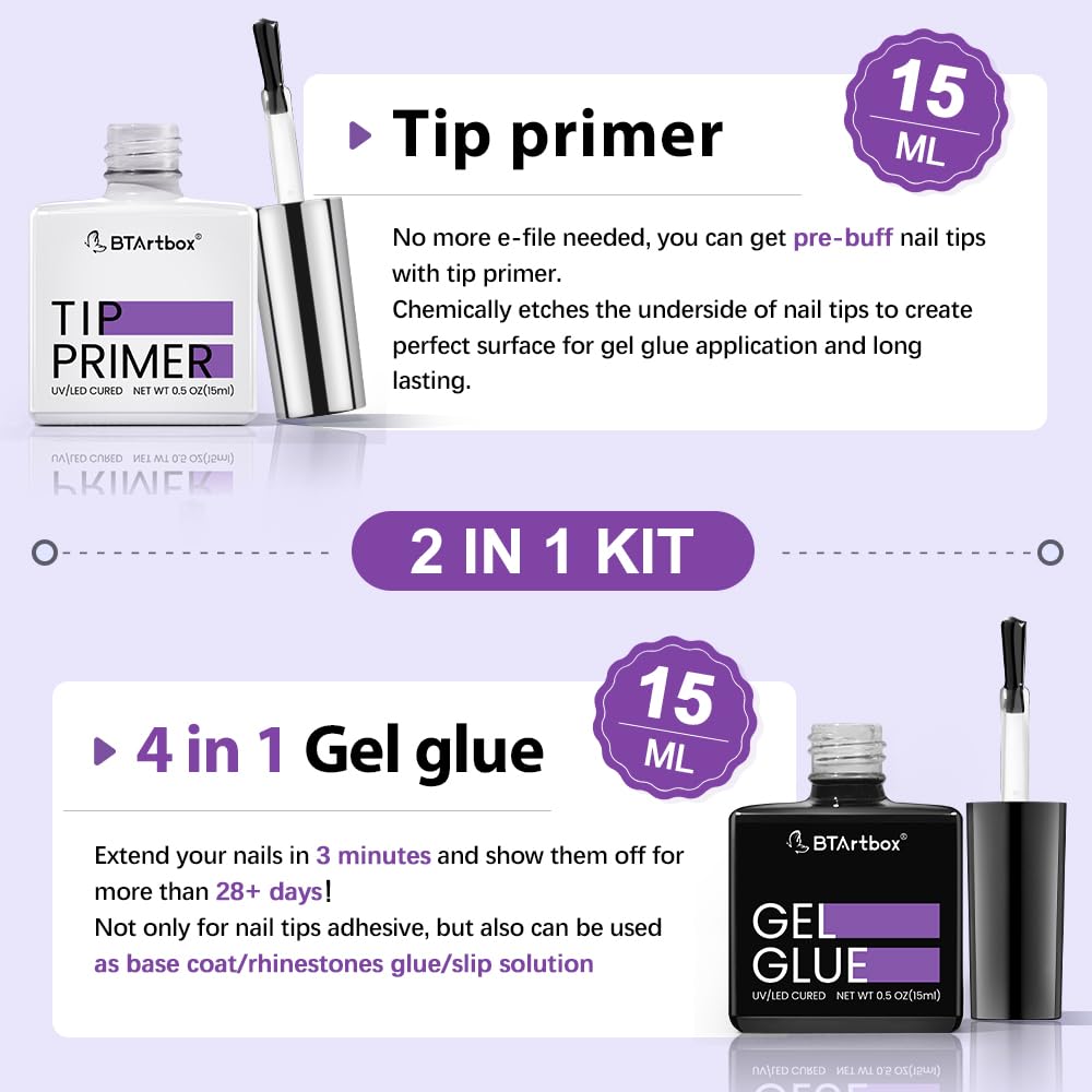 BTArtbox Short Square Gel Nails - Natural XCOATTIPS Short Fake Nails with Tip Primer Cover, Stronger Nail Adhesion, Full Matte Soft Gel Nail Tips, Clear Nail Tips Fake Nails for Nail Extensions