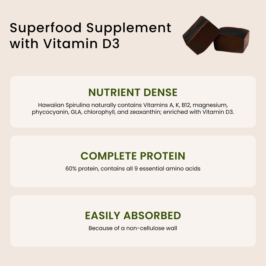 Nutrex Hawaii Pure Hawaiian Spirulina Gummies – Sugar-Free, Vegan Superfood Plus Vitamin D3, Farm Grown in Kona, Non-GMO, 60 Count