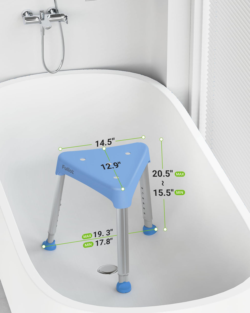 Space-Saving Triangular Shower Chair for Elderly and Disabled, FSA/HSA Eligible 400 lbs Adjustable Shower Stool Seat with Stable-Bracing, Non-Slip Bathtub Chair, Tool-Free Assembly