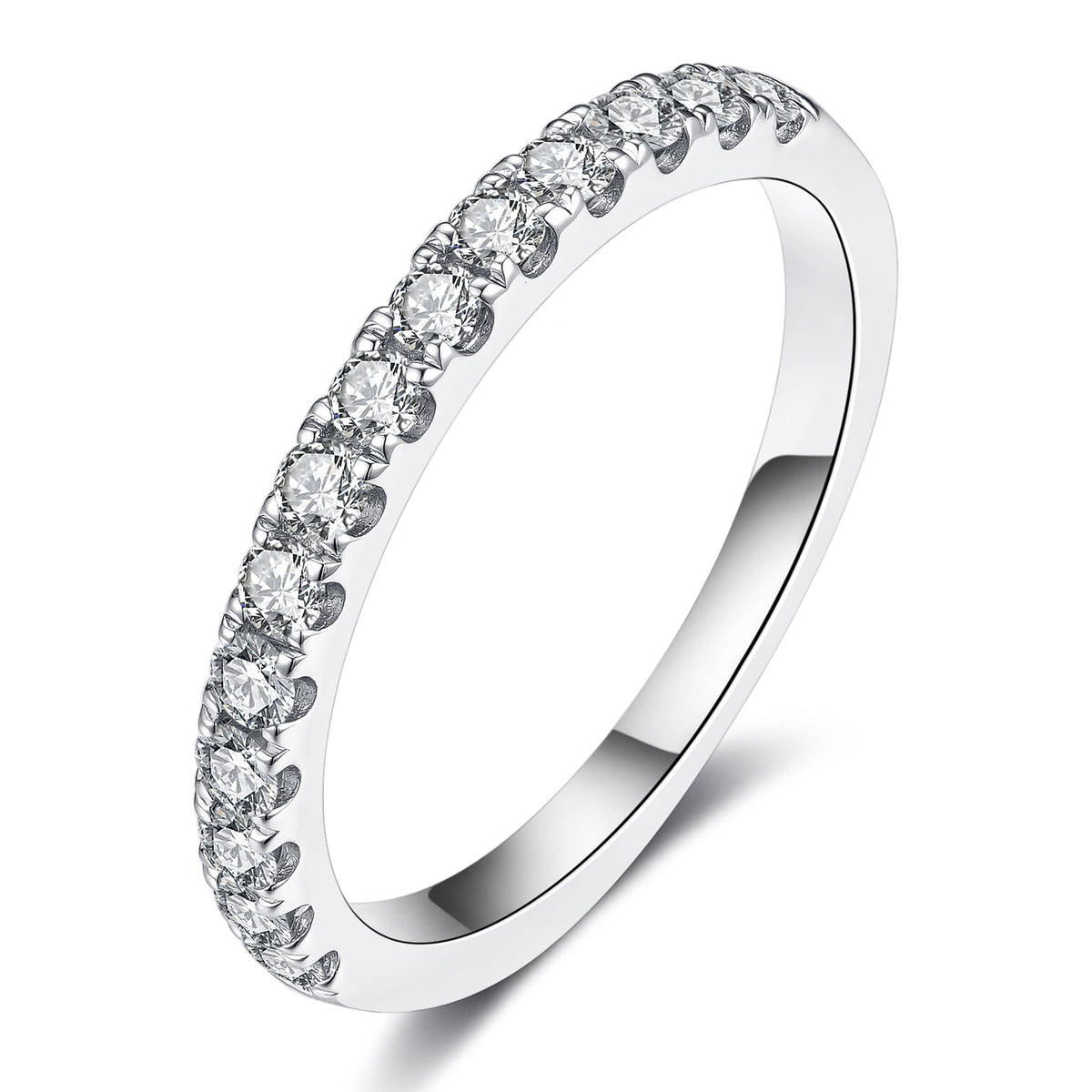 IMOLOVE Lab Grown Diamond Wedding Bands for Women, 0.42 Carat Eternity Rings in 18K White Gold Plated Sterling Silver Size 6.5