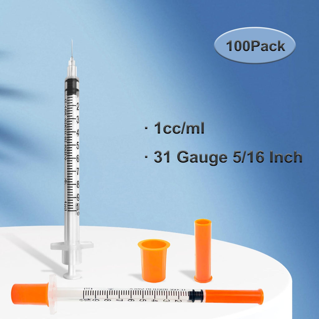30 Pack U-100 1ml 31G 5/16 Inch (8mm) Syringes with Needle