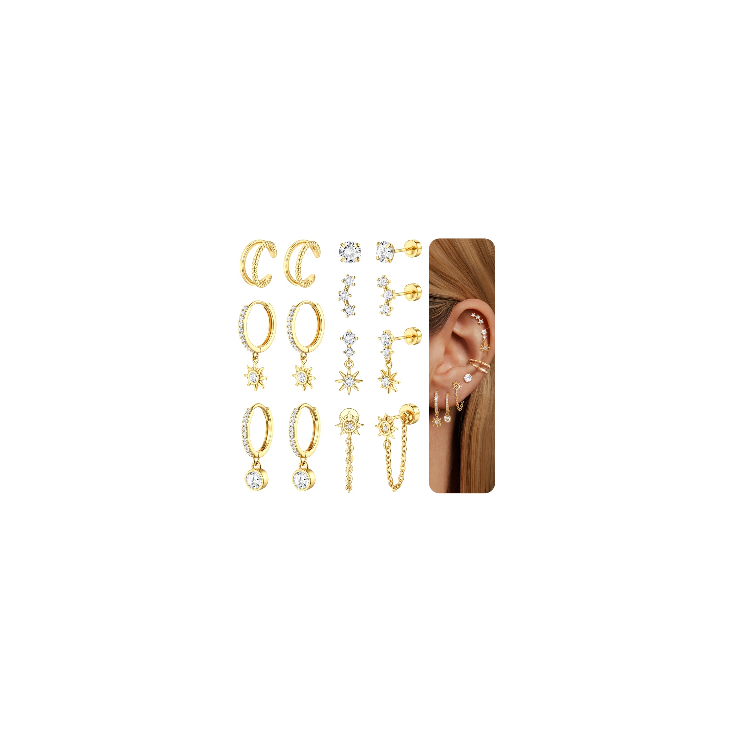 Flat Back Cartilage Earrings for Women Trendy Dainty CZ Flatback Studs
