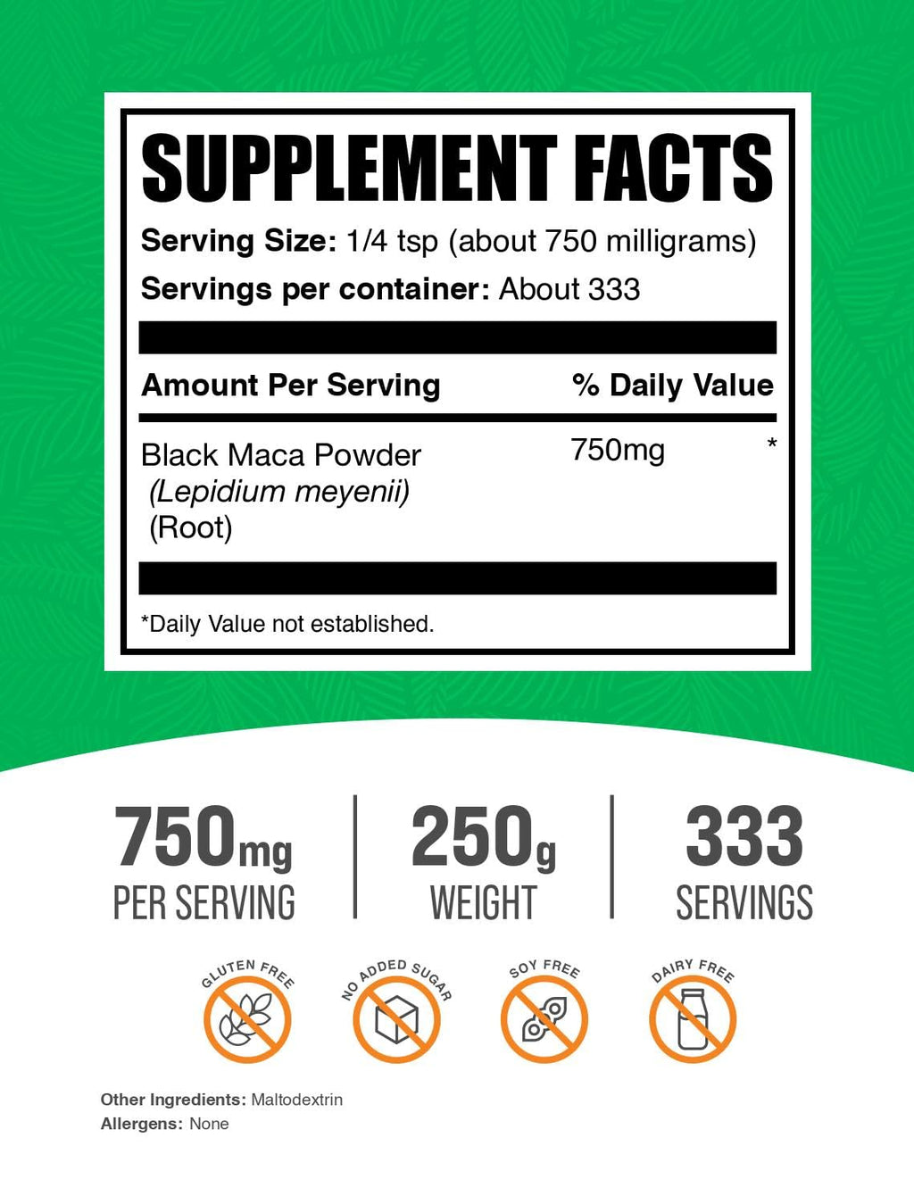 BulkSupplements.com Black Maca Powder - Black Maca Root Supplement, Herbal Supplement for Men & Women - Vegan, Gluten Free, 750mg per Serving, 250g (8.8 oz) (Pack of 1)