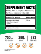 BulkSupplements.com Black Maca Powder - Black Maca Root Supplement, Herbal Supplement for Men & Women - Vegan, Gluten Free, 750mg per Serving, 250g (8.8 oz) (Pack of 1)