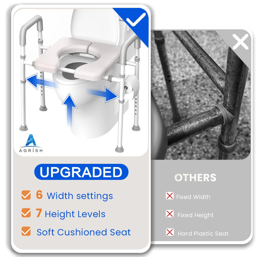Raised Toilet Seat with Handles - Width & Height Adjustable Toilet Seat Risers for Seniors, Heavy Duty Handicap Toilet Riser, Fit Any Toilet, Up to 400lbs