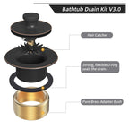 Oil Rubbed Bronze Tub Drain Trim Set Conversion Kit Assembly，All Brass Lift & Turn Bathtub Drain Replacement Trim Kit with Two-Hole Overflow Faceplate and Universal Fine/Coarse Thread