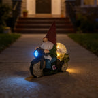 SAMPU CRAFT Garden Gnome on Motorcycle with Solar Powered Light,9.8IN