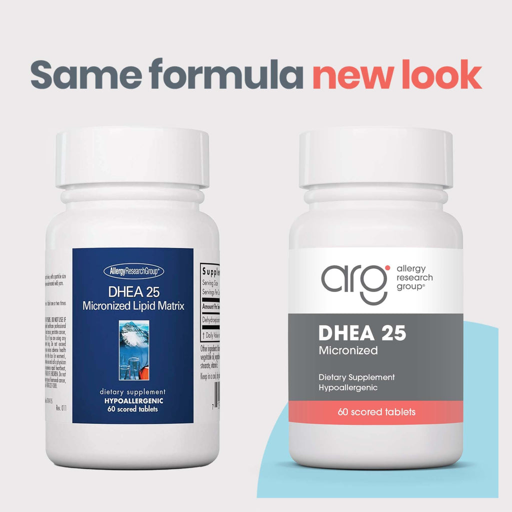 Allergy Research Group ARG DHEA 25 Micronized Lipid Matrix - Supports Hormone Balance & Brain Function - Delivers 25 mg DHEA - Micronized & Plant Sourced - Hypoallergenic - 60 Servings - 60 Capsules