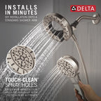 Delta 5-Setting In2ition 2-in-1 Dual Shower Head with Handheld High Pressure ProClean Spray, Brushed Nickel Detachable Shower Head with Hose, 1.75 GPM Flow Rate, Spotshield Brushed Nickel 75548SN