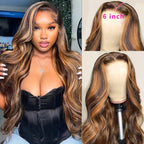 Aicrelery 26 Inch Highlight 13x6 Body Wave HD Transparent Lace Front Wigs Human Hair 4/27 Honey Blonde Body Wave Lace Frontal Wig For Women 180% Density Glueless Ombre Wig Pre Plucked with Baby Hair