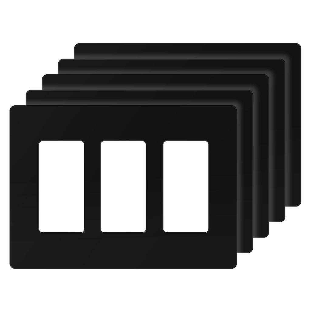 ENERLITES Screwless Decorator Wall Plate Child Safe Cover, Size 3-Gang 4.68" H x 6.53" L, Unbreakable Polycarbonate Thermoplastic, SI8833-BK-5PCS, Glossy, Black (5 Pack)