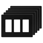 ENERLITES Screwless Decorator Wall Plate Child Safe Cover, Size 3-Gang 4.68" H x 6.53" L, Unbreakable Polycarbonate Thermoplastic, SI8833-BK-5PCS, Glossy, Black (5 Pack)