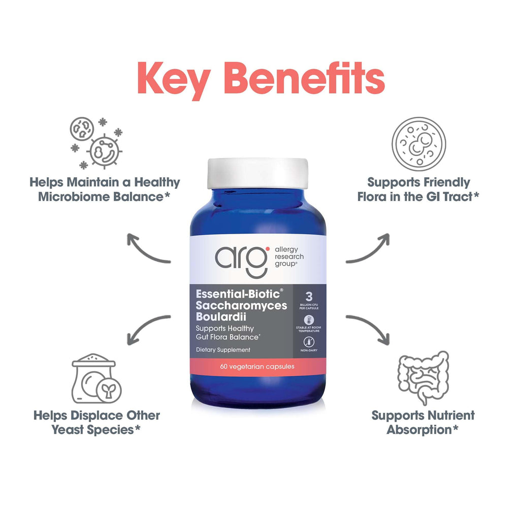 ARG Essential-Biotic Saccharomyces Boulardii - 9 Billion CFU Probiotic Yeast - Gastrointestinal Balance & Immune Function Support - Vegetarian - 20 Servings - 60 Capsules