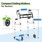 Delog Narrow Folding Walker for Seniors, 3 in 1 Folding Walker with 5” Front Wheels Width Adjustable Compact Standard Walker Support Up to 350lbs (Black)