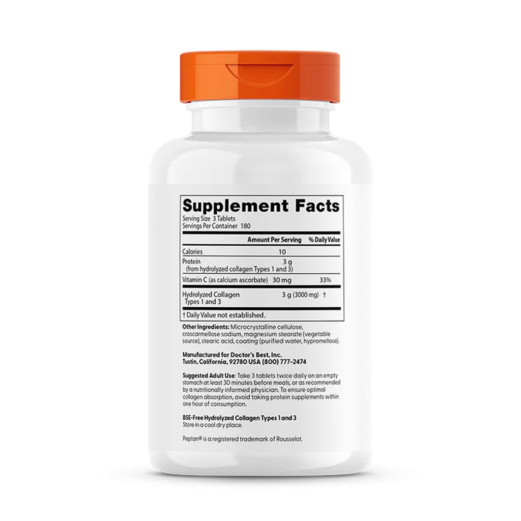 Doctors Best Collagen Types 1 and 3 & Vitamin C, Supports Hair, Skin, Nails, Bones, & Joints, Non-GMO, Gluten Free, Soy Free 540 Tablets