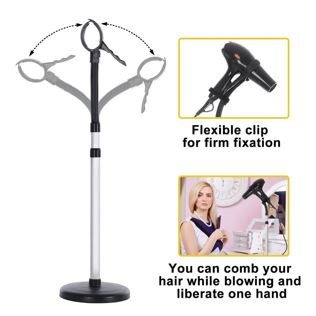 Erytlly Hair Dryer Stand Hands Free 360-Degree Rotating Adjustable Height Metal Hair Dryer Stand Blow Dryer Holder for Bathroom, Vanity, Makeup Room