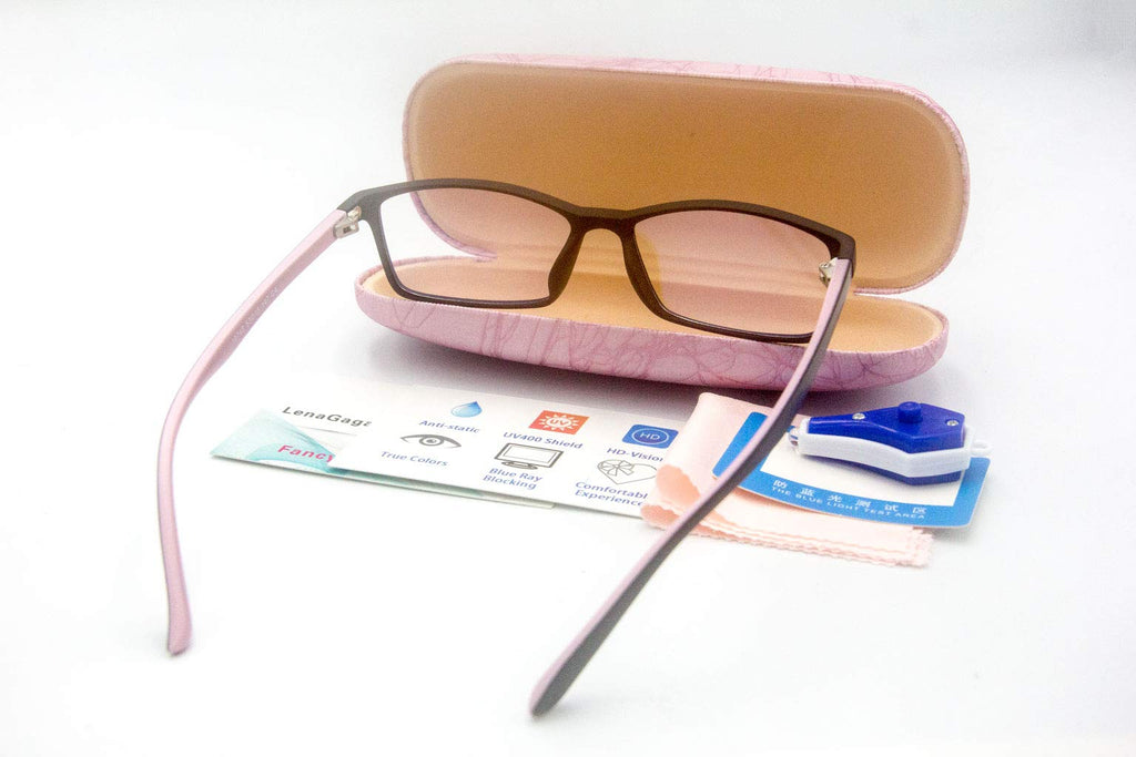 Women Anti Blue Light Glasses Block Eye Strain Glare with Case Tester, Gaming Computer Glasses Blue Light Block Glasses Filter UV Blocker Clear Lens Small Face Narrow Rectangle Nerd Frame Pink Black