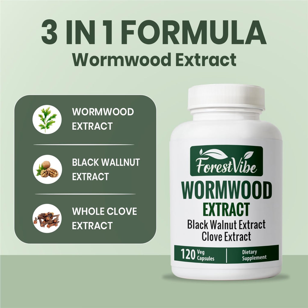 ForestVibe Wormwood Complex with Black Walnut & Clove, 3-in-1 Herbal Blend, Sweet Wormwood Extract Capsules, 120 Vegan Capsules, 2 Month Supply, Non-GMO & Gluten Free Supplement