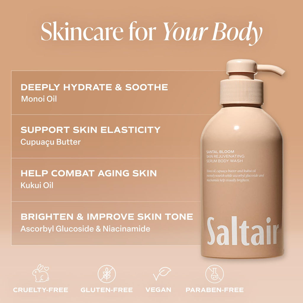 Saltair Body Wash 2-Pack – Santal Bloom – Moisturizing Body Wash with Monoi Oil and Cupuacu Butter – Scented Shower Gel for Women and Men – 2x 17oz – Vegan, Cruelty-Free, Paraben-Free