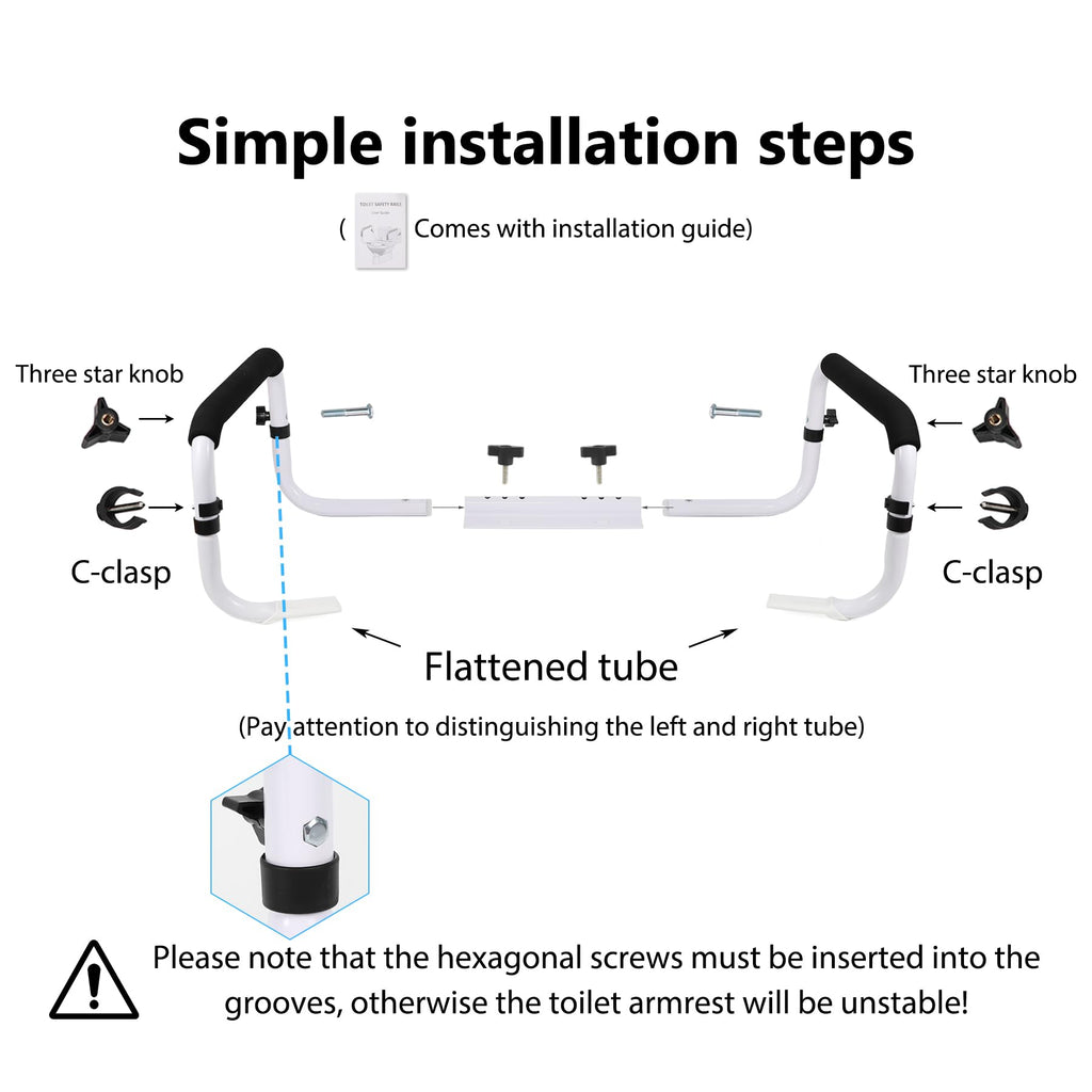 Toilet Safety Rail, Safety Frame for Toilet Seat, Toilet Grab Bar with Adjustable Width for Seniors Supports 350lbs (Black and White)
