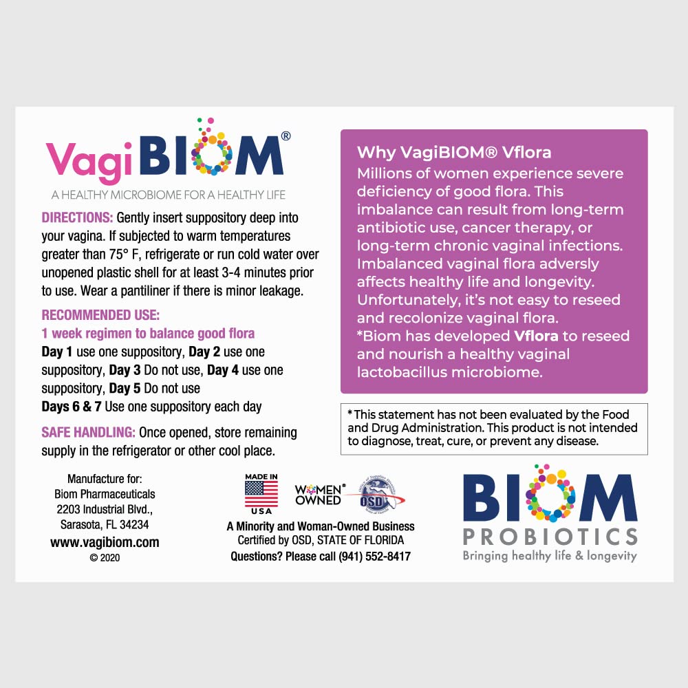 VagiBiom 5-Day Vflora (Lactobacillus crispatus + L. gasseri) to Balance Intimate Flora. Nourish and Nurture Good Flora for Skin Health. Ultra Potent 100% Natural Vegan (5 Suppositories)
