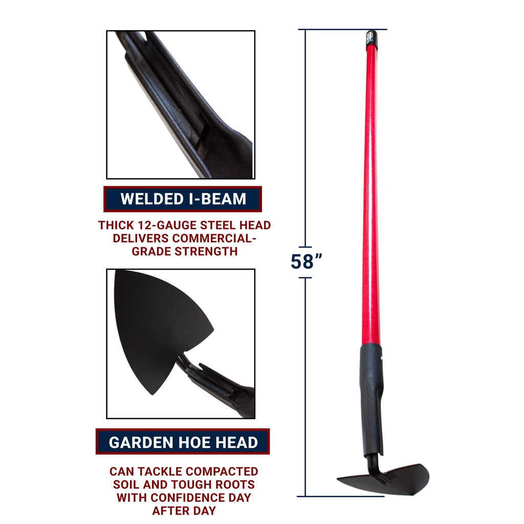 BULLY TOOLS Warren Hoe Professional 12-Gauge 6.25-Inch Garden Hoe Tool with Fiberglass Handle, Commercial Strength, Gardening Tools, 100% Made in The USA
