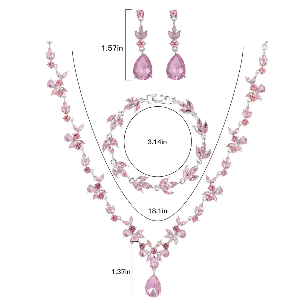 Kamirola Wedding Bridal Jewelry Set for Women, Necklace Dangle Earrings Bracelet Set for Women,Brides,Bridesmaids Crystal Jewelry Set for Wedding Prom Party Crystal Necklace Earrings Bracelet Set