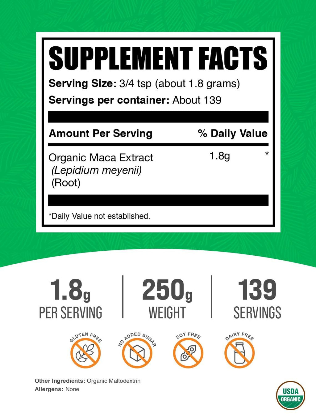 BulkSupplements.com Organic Maca Root Extract Powder - Organic Maca Powder, Nutritional Supplement - Vegan & Gluten Free, 1.8g of per Serving, 250g (8.8 oz) (Pack of 1)