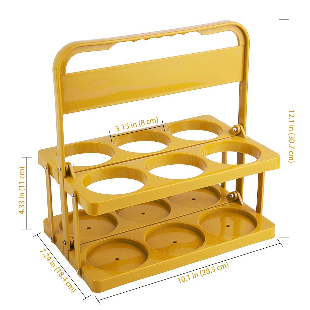 Bodaon 6 Cup Drink Carrier with Handle, Plastic Cup Holders for Take Out Delivery Drivers, Reusable Foldable Car Drink Caddy, Leakproof Food Delivery Accessories, 360° Secure Grip, Yellow