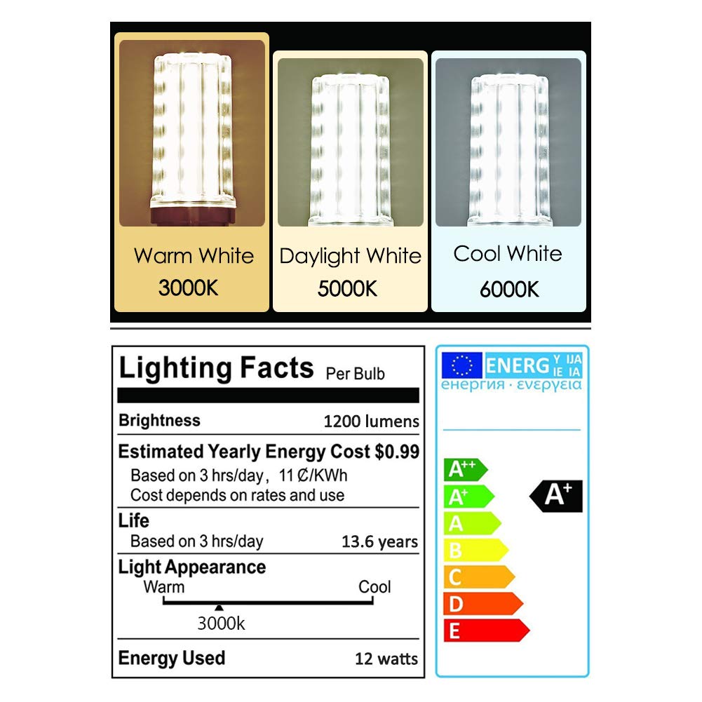 LDSZM E12 LED Bulbs 12W Candelabra led Light Bulb,100 Watt Equivalent 1200lm Warm White 3000K E12 Base LED Chandelier Light Bulbs Non-Dimmable LED Corn Bulbs, Pack of 6