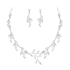 Clear Cubic Zirconia Leaf Vine Wedding Prom Jewelry Set for Bride Women