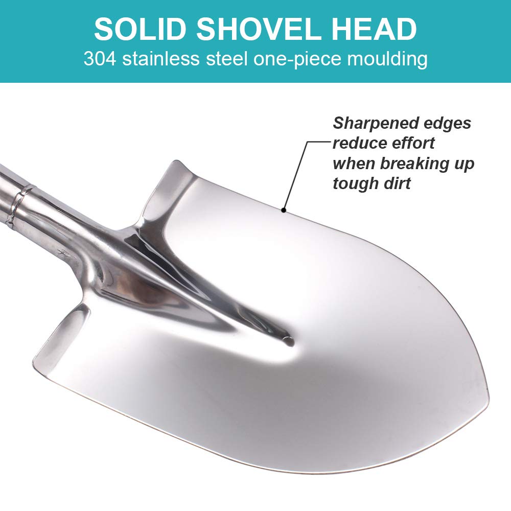 LUBAN 31.5 Inch Short Garden Shovel for Digging in The Yard, Round Point D Handle Shovel, All Stainless Steel Made