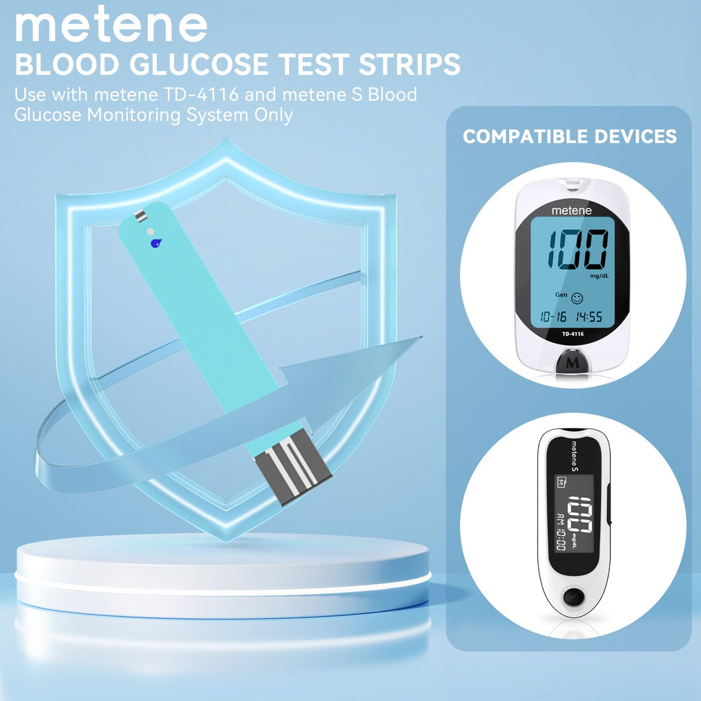 Metene TD-4116 Blood Glucose Test Strips, 300 Count Test Strips for Diabetes, Use with metene TD-4116 and metene S Blood Glucose Monitor Only(No Monitor)