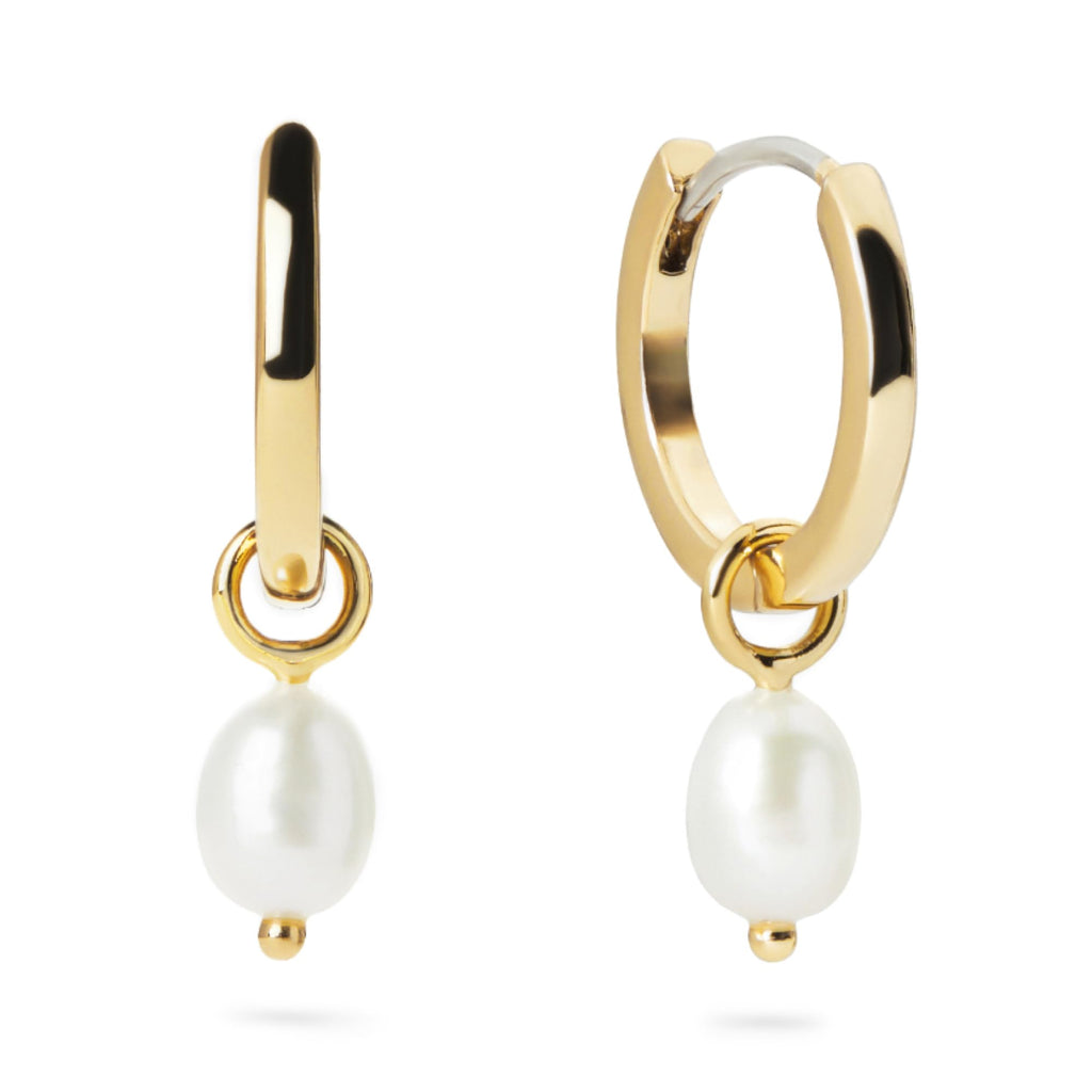 Ana Luisa Frida Pearl Jewelry Huggie Hoops - Medium & Small 14K Gold Plated & Silver Rhodium Plated with Freshwater Pearls - 2-in-1 Hypoallergenic Water-Resistant, Tarnish-Free Hoop for Daily Wear