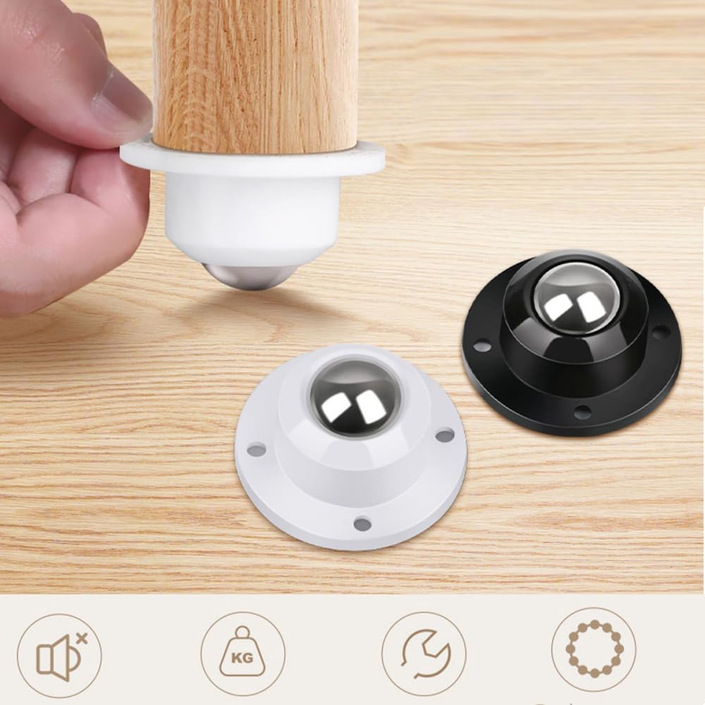 Dear Self Adhesive Caster Wheels for Furniture, Storage Box, Trash Can - Stainless Steel Universal Pulley 360 Degree Rotating Swivel Wheels - 0.8 Inch Low Profile - White - 12 Pack