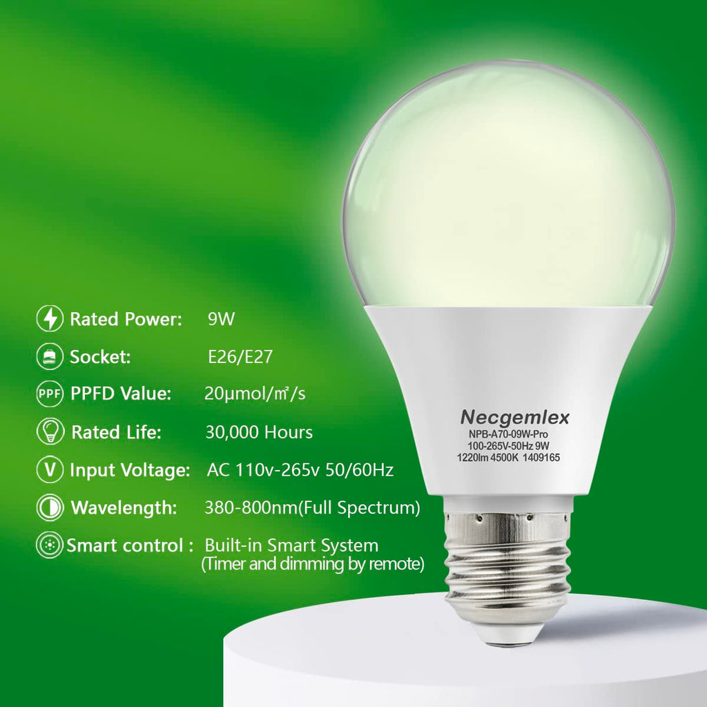 Smart Grow Light Bulbs for Indoor Plants, Programmable Timer and Dim