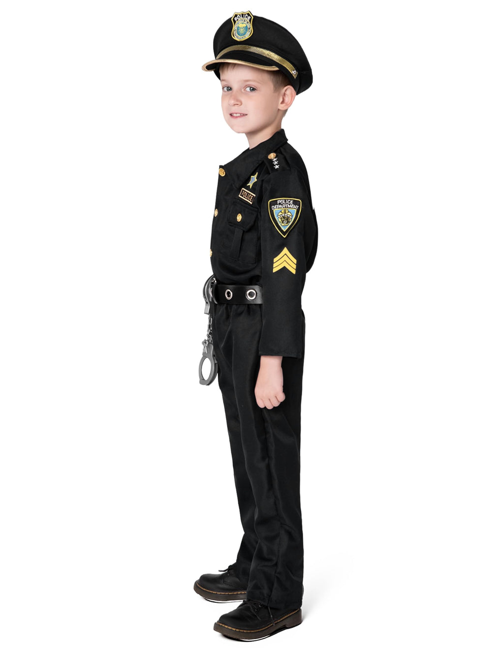 Spooktacular Creations 14PCS Halloween Police Costume for Kids, Black Police Officer Costume for Boys, Toddler Cosplay RolePlay Themed Party (Small, 5-7 yrs)