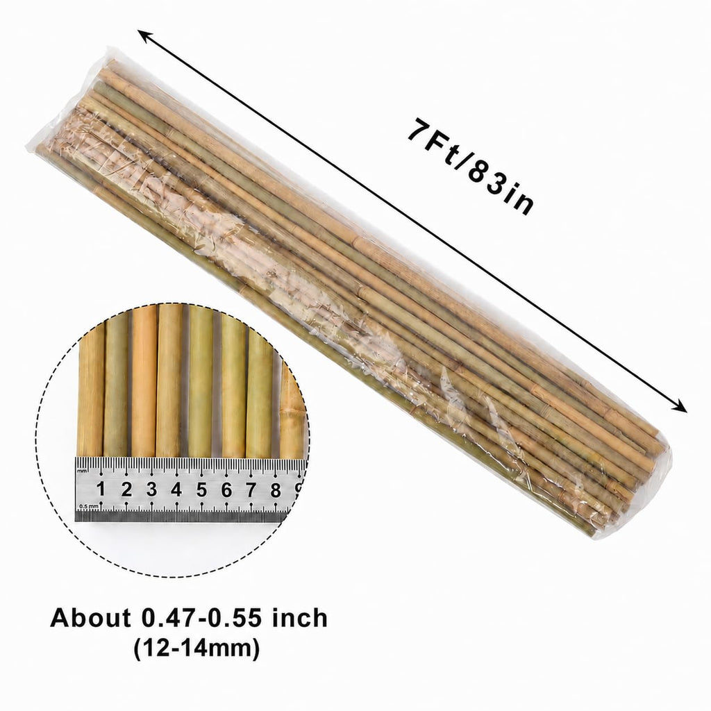 Natural Bamboo Poles, 7 Feet Bamboo Sticks for Plants, Wood Garden Stakes for Tomato, Bean, Flowers, Trees Potted and Climbing Plants, 15 Pack