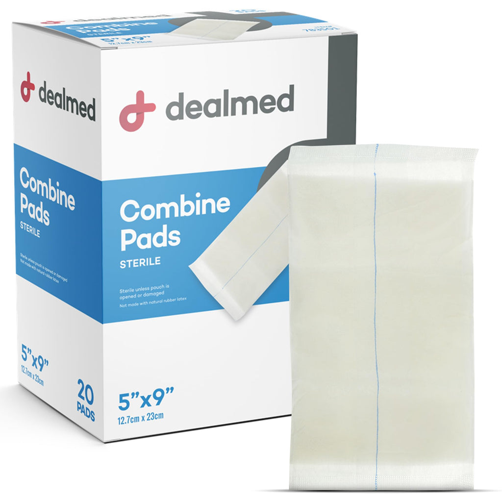 Dealmed Abdominal Combine Pads 5"x9" (40-Pack) Sterile Individually Wrapped, ABD Pads, Absorbent, Non Adherent for Wound Care, Drainage, First Aid, 20/Box (2 Pack)