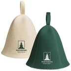 Northwood Sauna - Sauna Hat - 100% Wool Felt - Banya Hair Cap for Men & Women - One-Size-Fits-All - Spruce Green & Soft Beige (2 Pack)