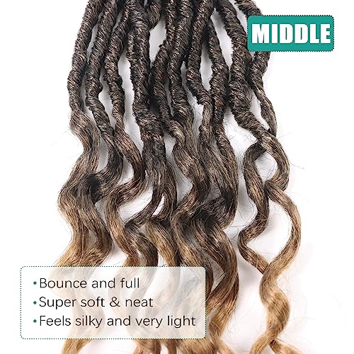 Faux Locs Crochet Hair 14 Inch Pre Looped Goddess Locs Crochet Hair 8 Packs Short Soft Faux Locs Crochet Hair Deep Wave Crochet Hair with Curly Ends Hair Extensions (14 Inch/Pack of 8, T27)