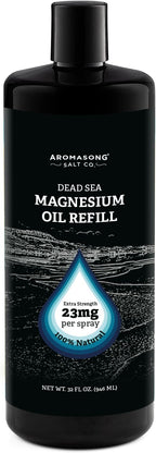 Aromasong Magnesium Spray - Extra Strength (23mg in Each Spritz) 32 Oz Refill Bottle, Natural and Pure Magnesium Oil Spray - Made in The USA - for Leg Discomfort and Promotes a Calm Sleep