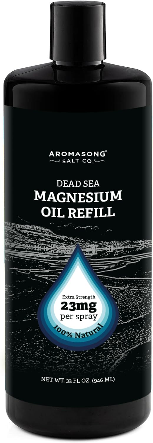 Aromasong Magnesium Spray - Extra Strength (23mg in Each Spritz) 32 Oz Refill Bottle, Natural and Pure Magnesium Oil Spray - Made in The USA - for Leg Discomfort and Promotes a Calm Sleep