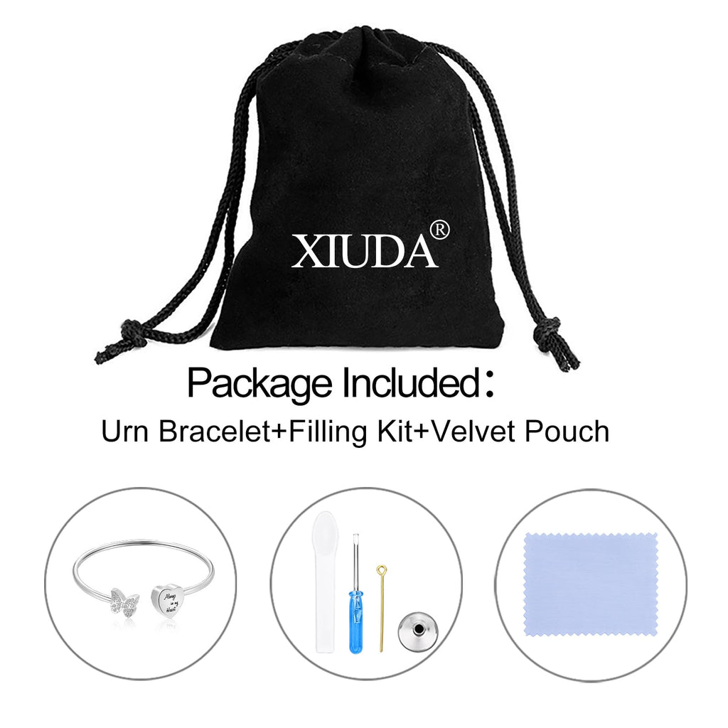 XIUDA Urn Bracelet for Human Ashes Butterfly Heart Ash Bracelet for Women Stainless Steel Openable Cuff Bangle Cremation Bracelet - Always in My Heart
