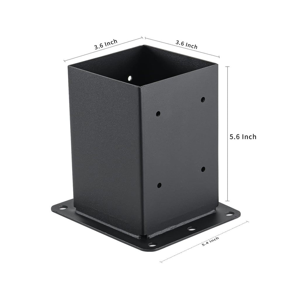 AXWHYS 4x4 Post Base 4 Pcs, (Inner Size 3.6x3.6) Post Anchors, 13GA Thick Solid Steel & Black Powder Coated,Deck Post Brackets Support Deck Base Plate Pergola Brackets Fence Kit Mailbox Mount